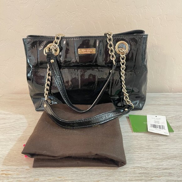 Kate Spade Satchel Shoulder Bag Helena Knightsbridge Black Croc Gold Chain - Picture 2 of 14